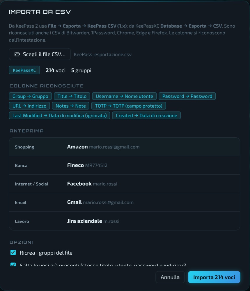 Screenshot: import preview