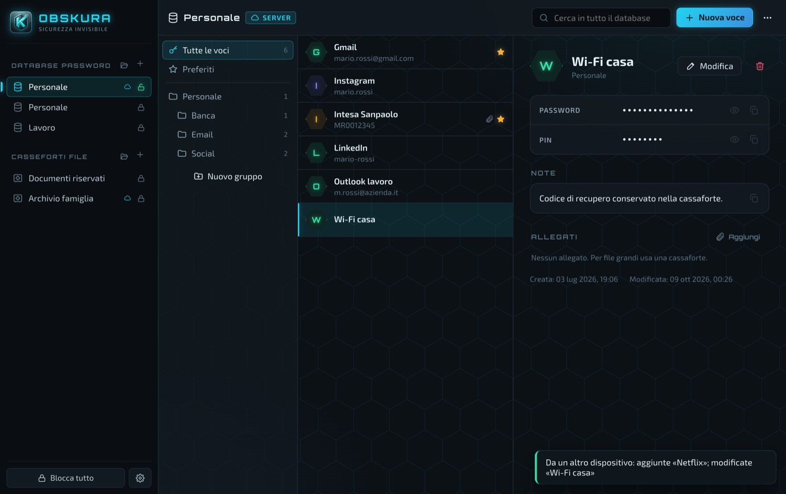 Screenshot: changes received in real time from another device