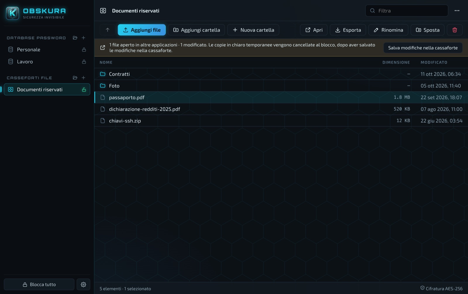 Screenshot: encrypted file vault